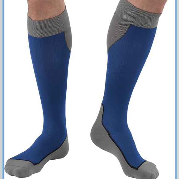 JOBST Sport Knee High 20-30 mmHg Compression Socks, Royal Blue/Grey, Large - Picture 2 of 8